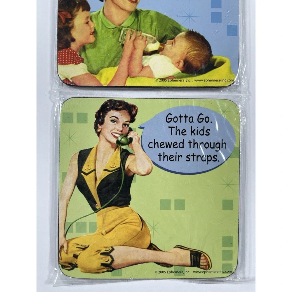 2005 Ephemera Coasters Housewife Mom Kids Joke Humor Illustrated Lot Of 4 New